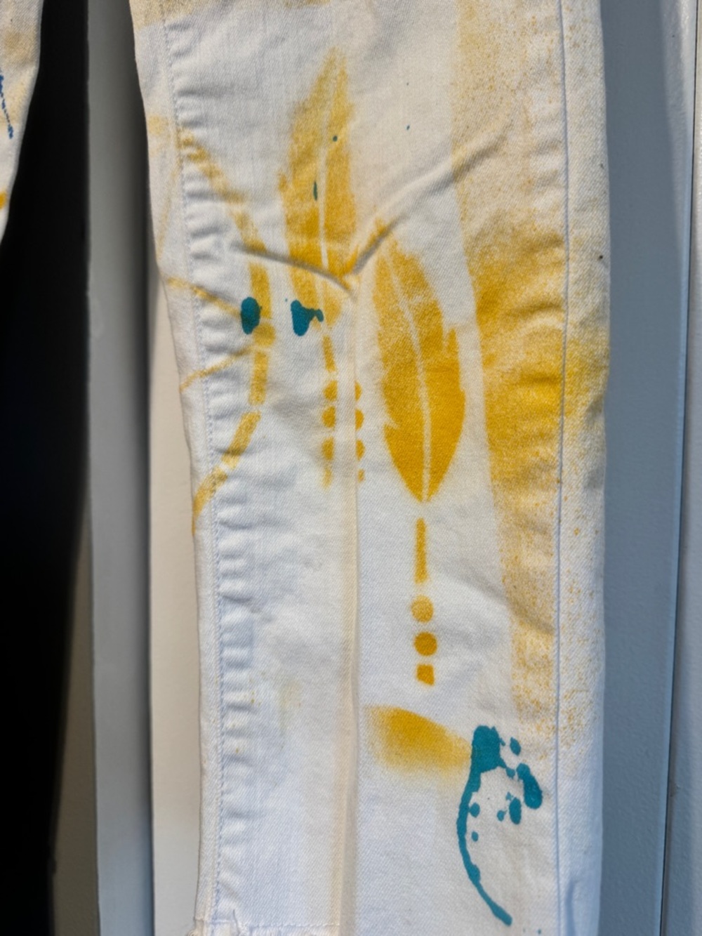 Hand Painted White Boston Proper Jeans Custom streetwear size 28 - Picture 12 of 13